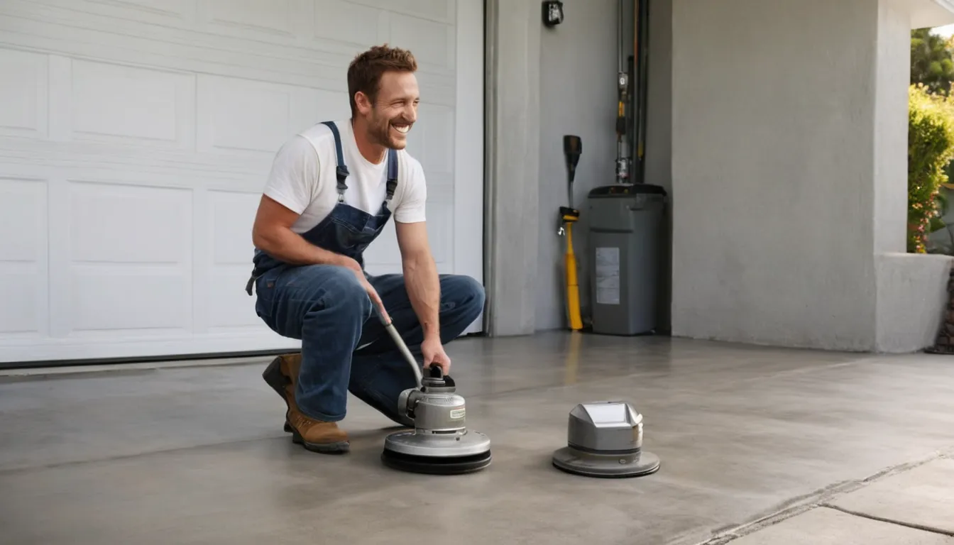 A provider checking a concrete garage slab before coating