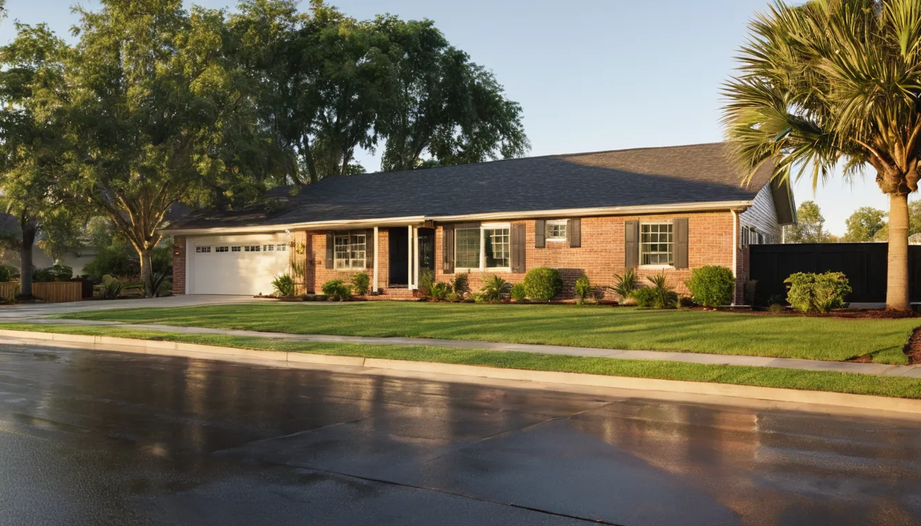 A brick ranch home with a finished garage in the DISH area